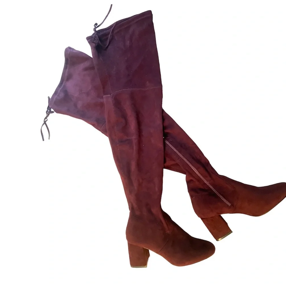 GC Burgundy Over the Knee Thigh High Vegan Suede Boots NWT